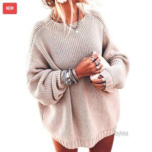 Oversized Chunky Knit Pullover Sweater Batwing Sleeve Mock Neck